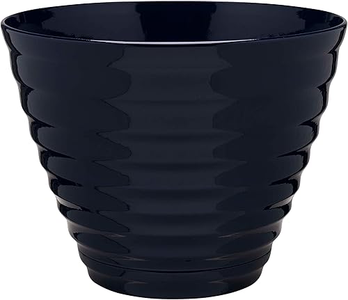 Southern Patio HDR-064770 Beehive - Maceta de interior de 16 pulgadas con platillo adjunto, capacidad de 20.08 cuartos de galón, color azul marino