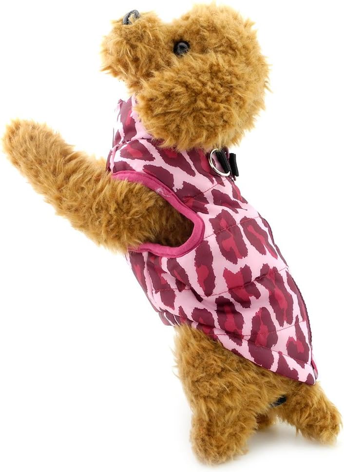 SMALLLEE_LUCKY_STORE Small Dog Cat Winter Coat Harness Jacket with D-ring Boy Girl Pet Puppy Comfort Padded Bomber Vest No Pull Chihuahua Clothes Pink Leopard XS 5 61TJ SbrOYL. AC SL1005