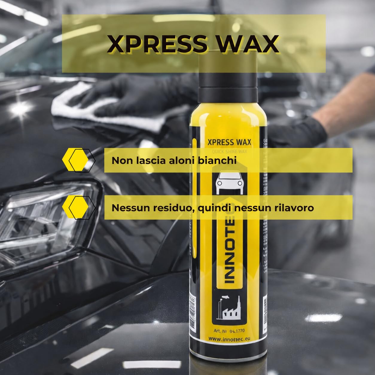 2 pezzi Innotec Xpress Wax 200 ml – Cera rapida spruzzabile per tutte le superfici lucide, fornisce una lucentezza senza striature e una protezione duratura su vernice auto, barca, moto e superfici