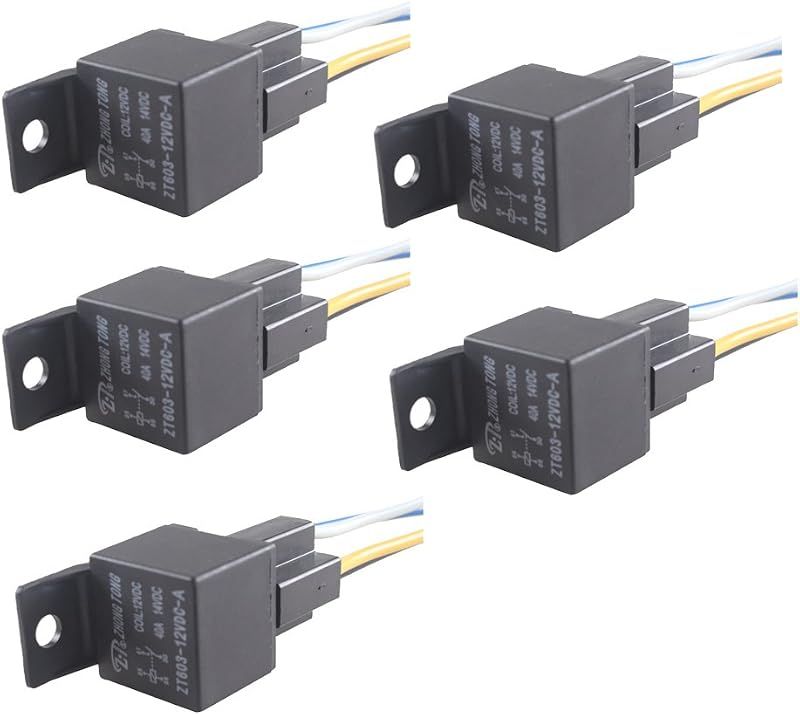 Relé automotivo ESUPPORT 12 V 40 A SPST de 4 pinos com soquete – Kit com 5 unidades