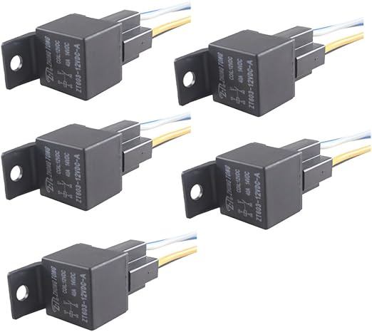 ESUPPORT Car Relay 12V 40A SPST 4Pin Switch Socket Plug Wire Harness Automotive Pack of 5