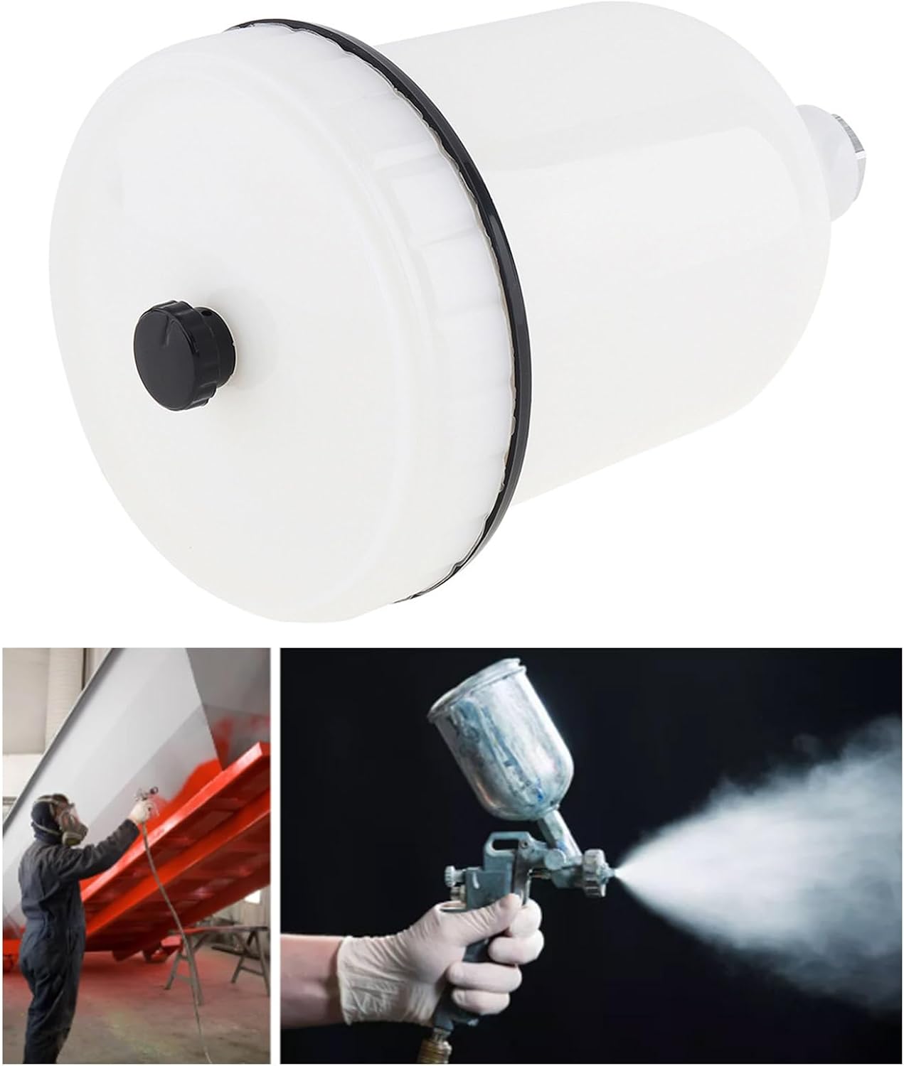 20Oz Sprayer Feed Paint Cup, 16x1.5mm Attachment, Stainless Steel, White, Auto Body Sprayer, 600ml