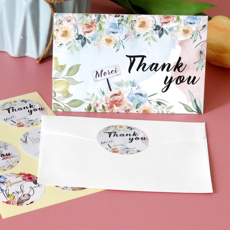 6PCS Modern Unique Style Greeting Cards Thank You Cards with Envelopes, Folded Cards and Stickers for Christmas New Year Birthday Party Eid Holiday Invitation (Thank you)