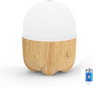 Difusor de aceite esencial recargable de 150 ml, difusor de aire portátil inalámbrico para aromaterapia con 7 luces LED que cambian de color (madera amarilla)