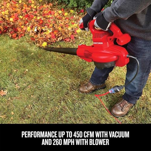 Image of CRAFTSMAN 3-in-1 Leaf Blower, Vacuum and Mulcher, Backpack Blower Up to 260 MPH, 12 Amp, Corded Electric Leaf Collector (CMEBL7000)