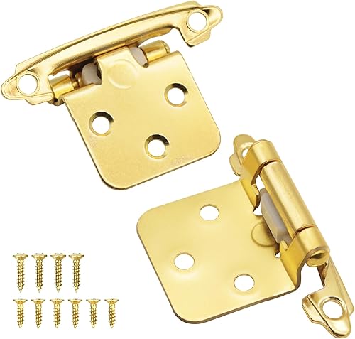 Bisagras de puerta de gabinete de cocina superpuestas de 12 pulgada, paquete de 6 (3 pares) de latón dorado con cierre automático para puertas de