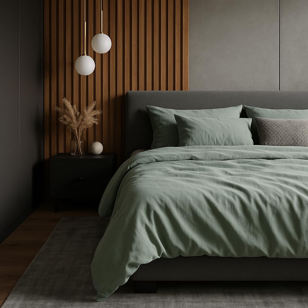 VEL VET HOME Bettwäsche 140x200 Baumwolle Bettbezug 140x200 cm mit Kissenbezug 80x80 cm Hohe Qualität Bettwäsche-Set mit Reißverschluss 100% Baumwolle Made in EU Olive