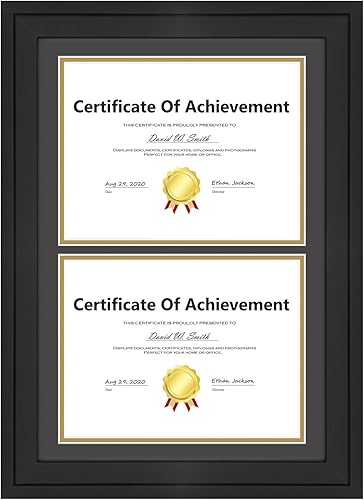 Miniatura 10 de Golden State Art, Marco de diploma doble de 14 x 20 pulgadas, marco marrón desestresado para dispalay documento doble de 8.5 x 11 pulgadas con