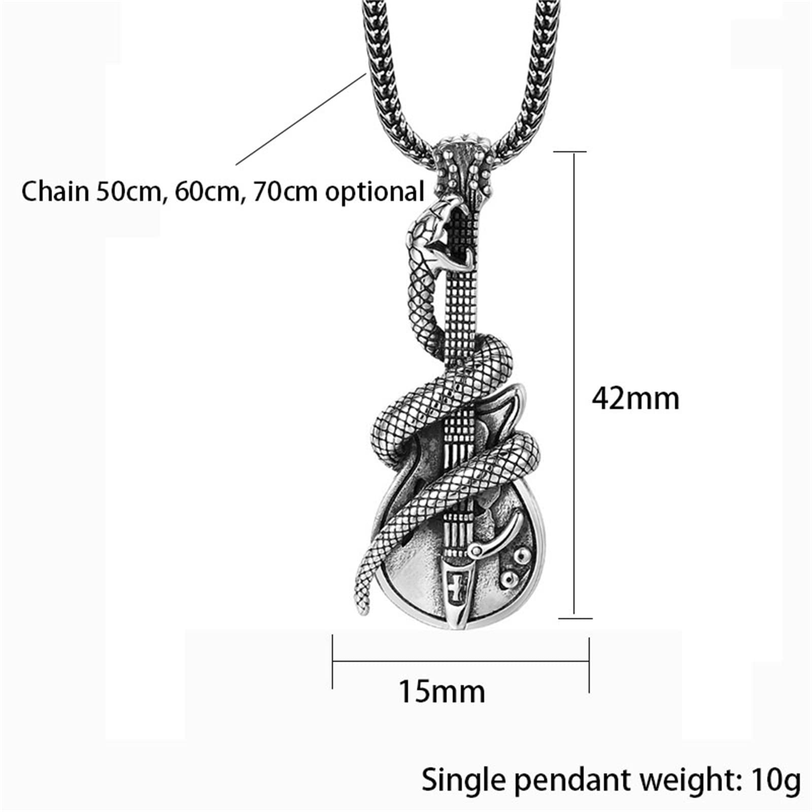 Ciondolo Serpente per Chitarra da Uomo, Collana con Ciondolo in Argento Sterling S925 con Serpente per Chitarra Vintage Gotica,Argento,Single Pendant