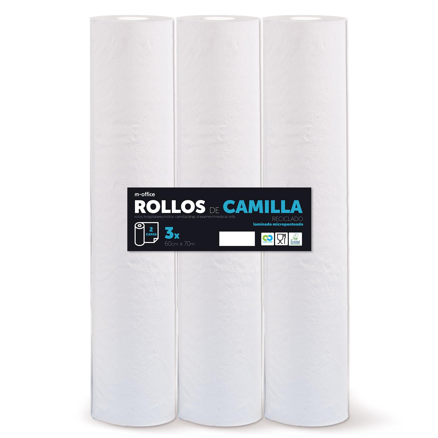 Rollo para Camilla, Rollo Papel para Camilla de Procedimientos Médicos, Masaje, Tratamientos de Belleza y Spa, Papel para Camilla de Estética y Masaje (60cm x 70m laminado reciclado, 3 unds)