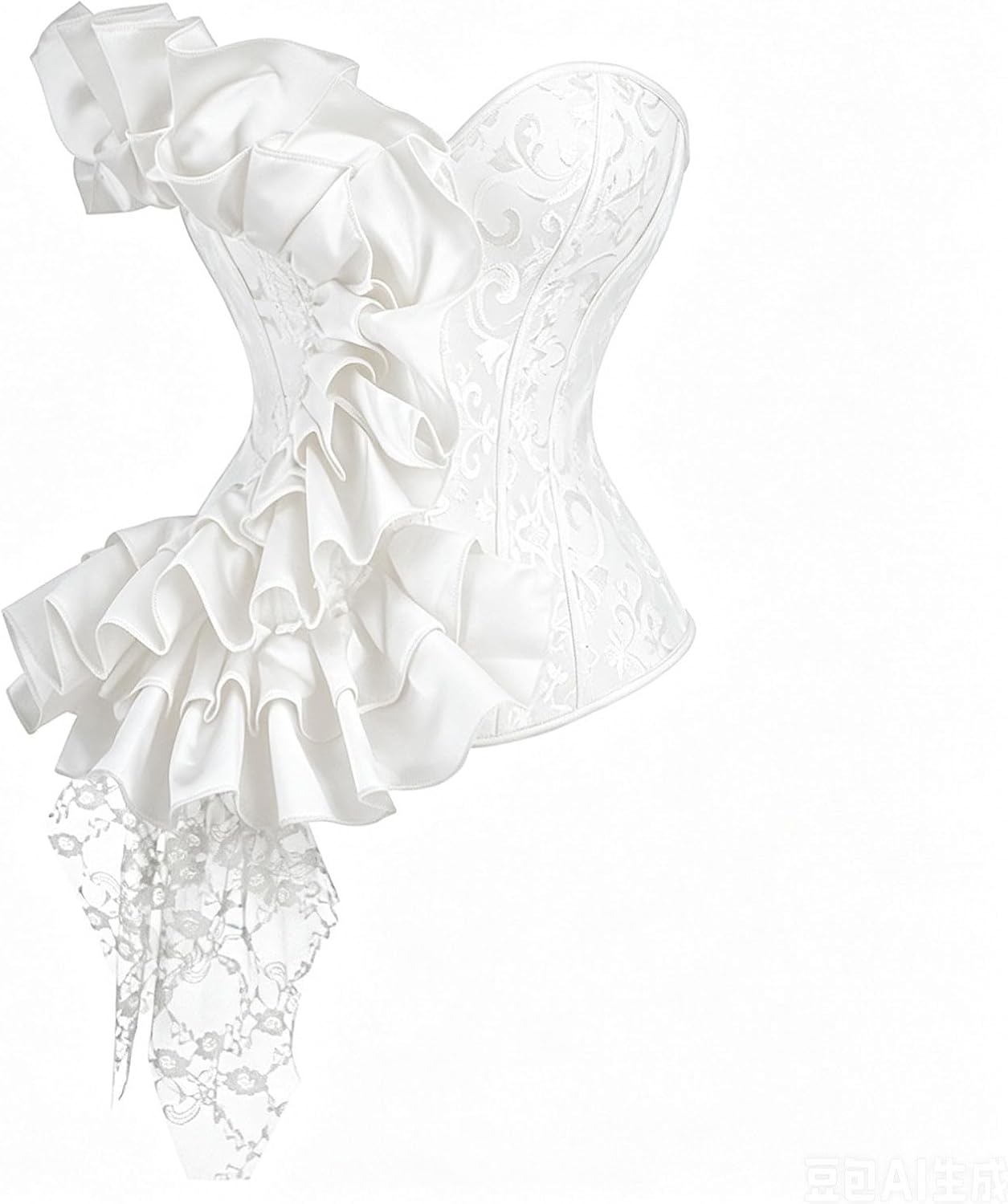 Asymmetrical Corsets for Women Halloween Ruffled Bustier Tops | Halloween Dramatic Satin Ruffles, Vintage Jacquard, Burlesque Costumes, Floral Lace Drape, Evening Party Corsets