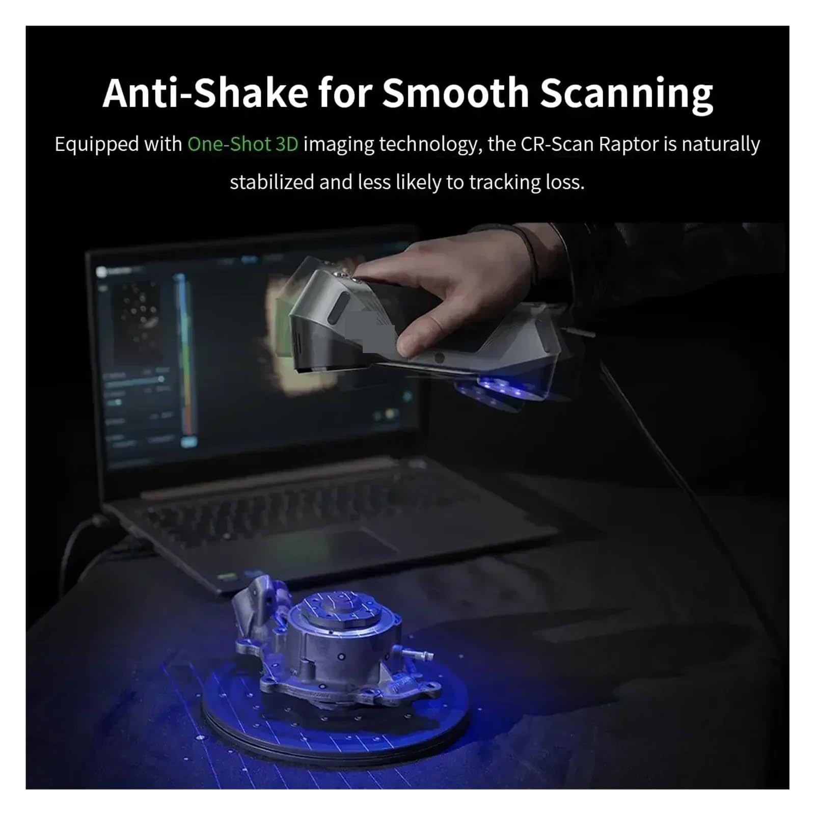 3D-Scanner CR-Scan Raptor, Handscan, 0,02 mm Genauigkeit, 60 fps Scangeschwindigkeit, blaues NIR-Licht, 3D-Druckscanner