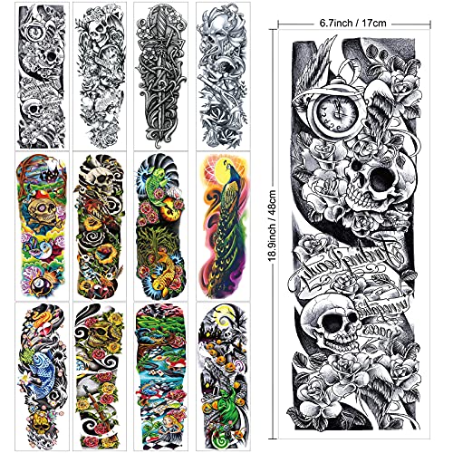 Full Arm Temporary Tattoo (18 Sheets), Konsait Extra Temporary Sleeve Tattoo Black Waterproof Tattoo Body Stickers For Man Women #TOP1