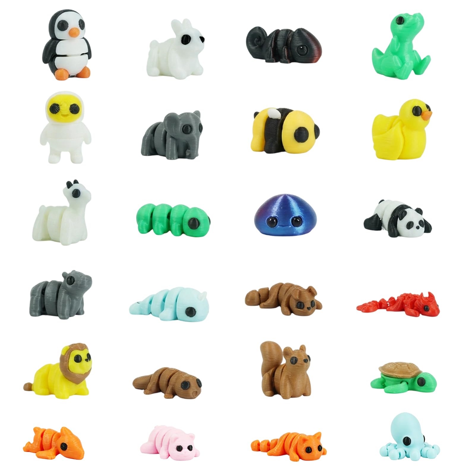 ZeBQrphio 3D Printed Animals,24 pcs Mini 3D Printed Fidget Toy Collection, Stress Relief for Office and Home Use, Detailed Animal Figures