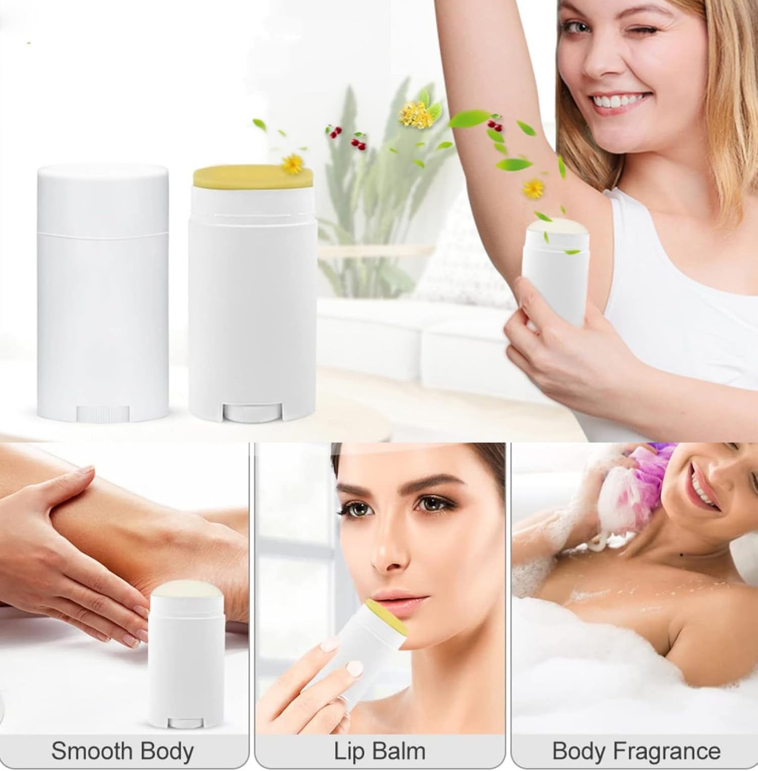 Confezione da 10 contenitori vuoti bianchi da 75 ml per deodoranti ovali per balsamo per le labbra da 70,9 g, contenitori in plastica per deodoranti fai da te, rossetto, pastelli, Chapstick