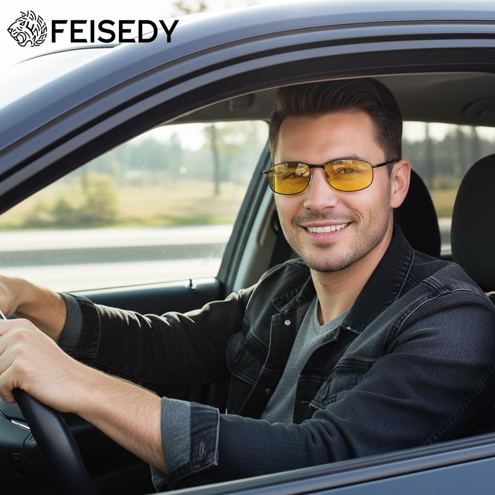 Image of FEISEDY Rectangle Polarized Square Sunglasses for Men Women B2444 | Photochromic, Night Vision, Automatically darken in sunlight, 100% UV400, Driving, Fishing, Climate Pledge Friendly