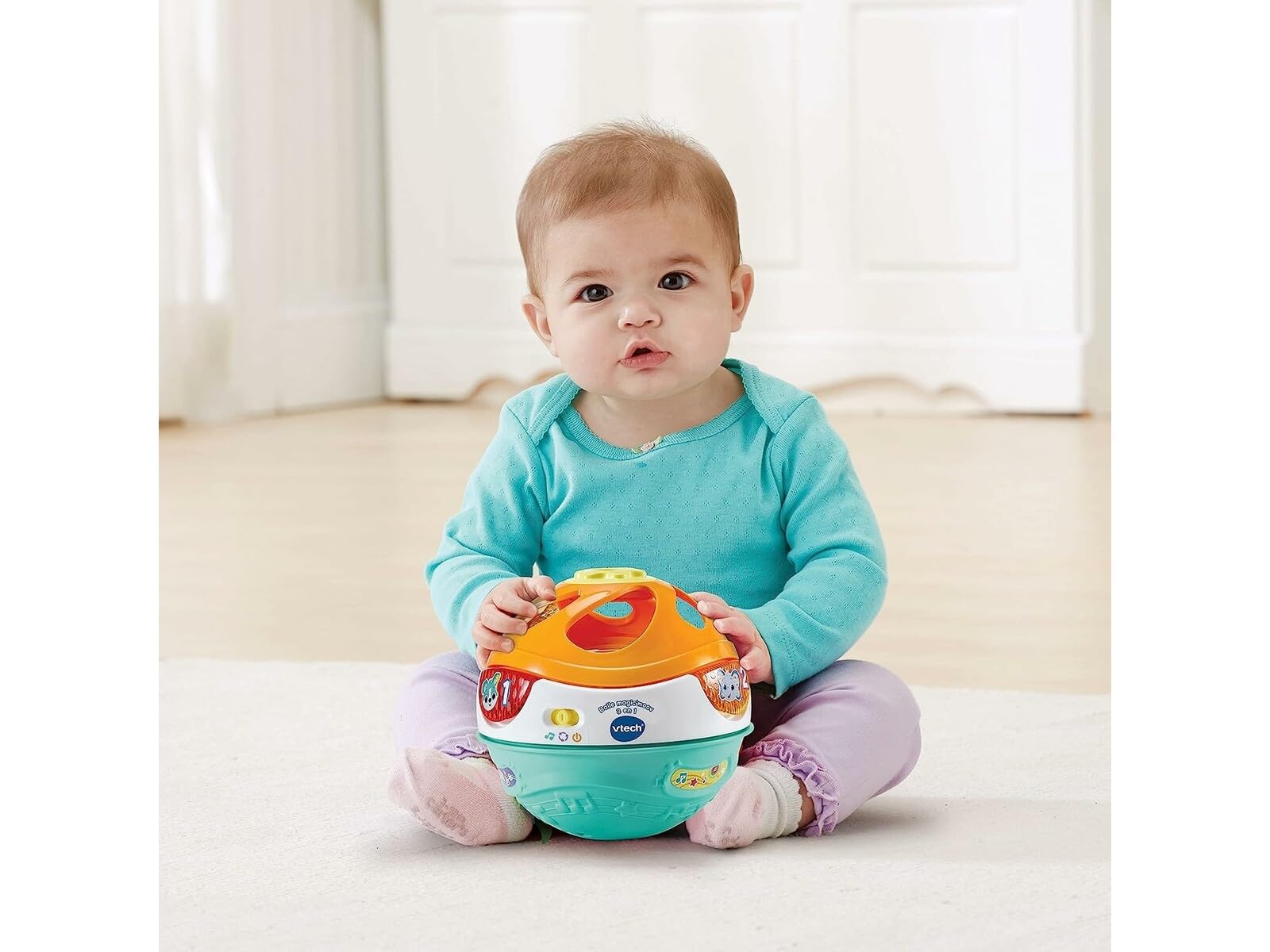 VTech - Rueda la Bola 3 en 1, Pelota interactiva para bebés +9 Meses, transformable en diábolo y Tambor, Versión ESP