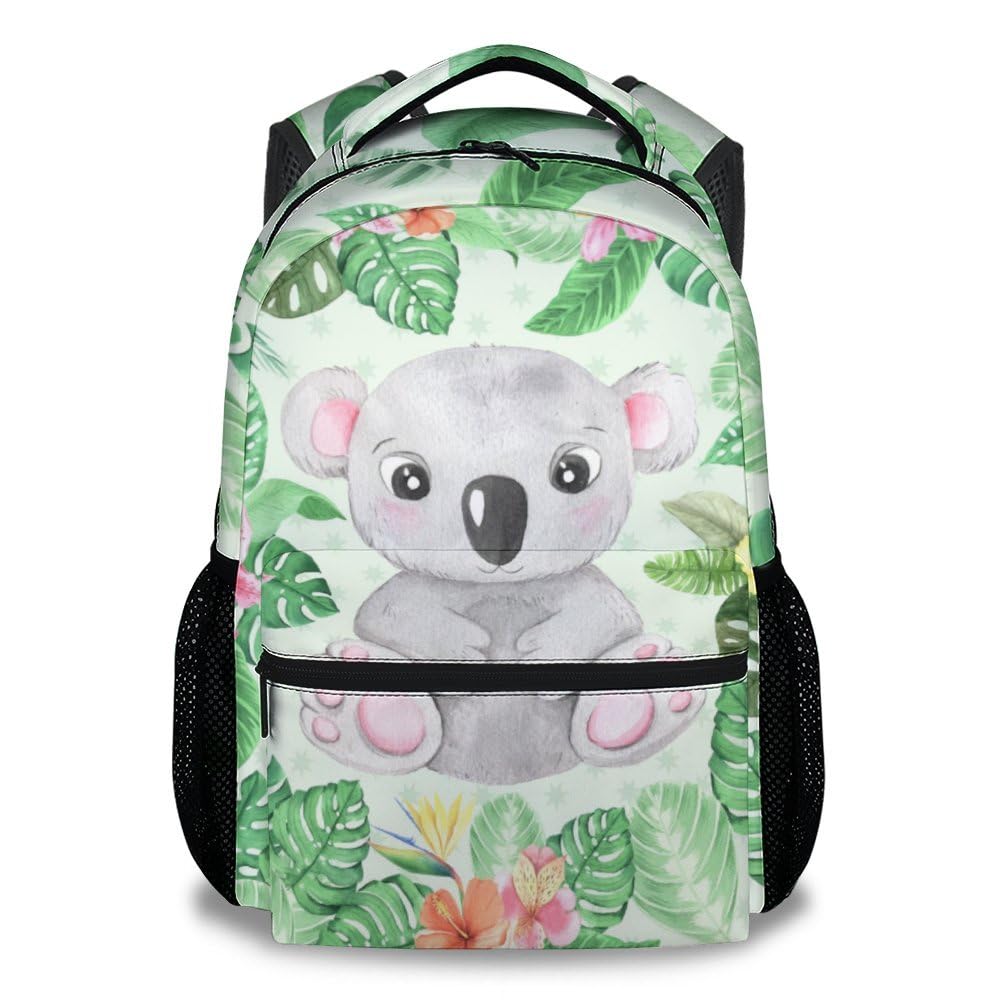 PoshWrap Koala School Backpack for Kids - 17 Inch Green Backpacks for Girls - Lightweight Cartoon Bookbag for Elementary