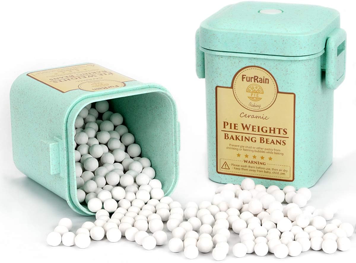 FurRain Ceramic Pie Weights Reusable 10mm Baking Beans Pie Crust Weights Natural Ceramic Stoneware with Wheat Straw Container