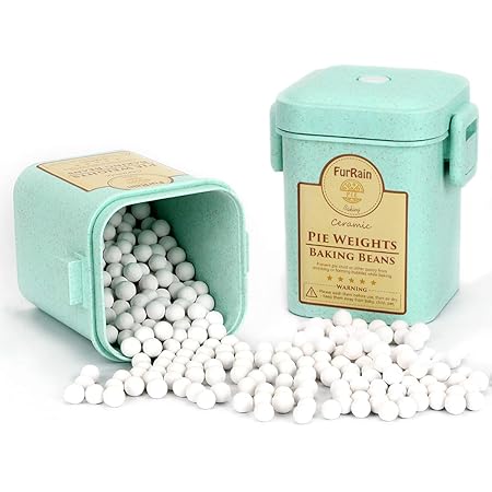 FurRain Ceramic Pie Weights Reusable 10mm Baking Beans Pie Crust Weights Natural Ceramic Stoneware with Wheat Straw Container