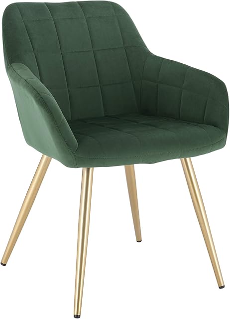 WOLTU 1 X Kitchen Dining chair Dark Green/Golden with arms and backrest,Living Room chair chair for bedroom Velvet,BH232dgn-1