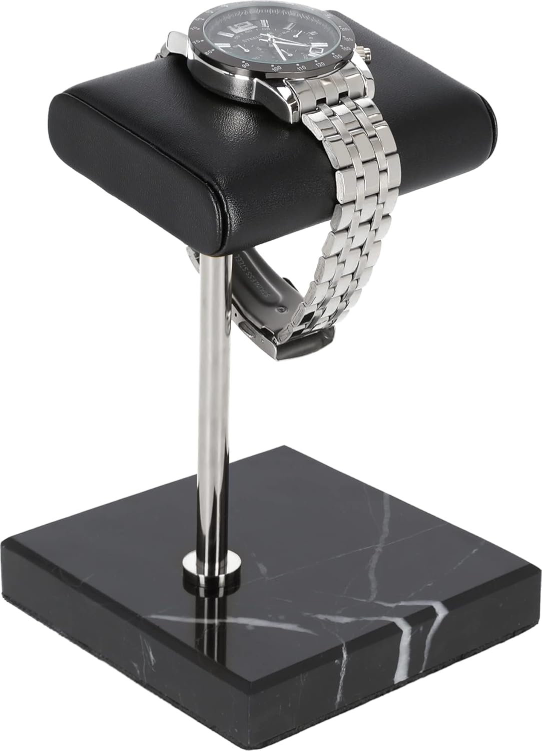 STEELTIME NYC Deluxe Vegan Leather Padded Watch Holder + Display Stand (Silver)