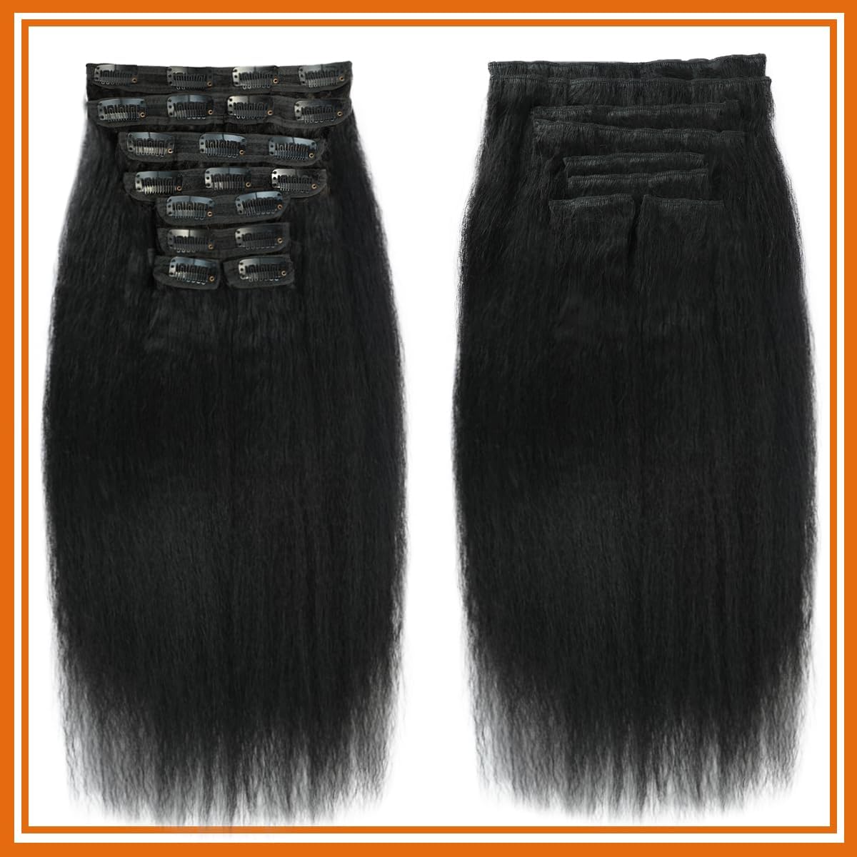 Kinky Straight Clip ins 8Pcs 120g 16 Inch Clip in Hair Extensions Real Human Hair Yaki Straight Clipins for Black Women Full Head Brazilian Remy Hair Extensions Double Weft 20 Clips