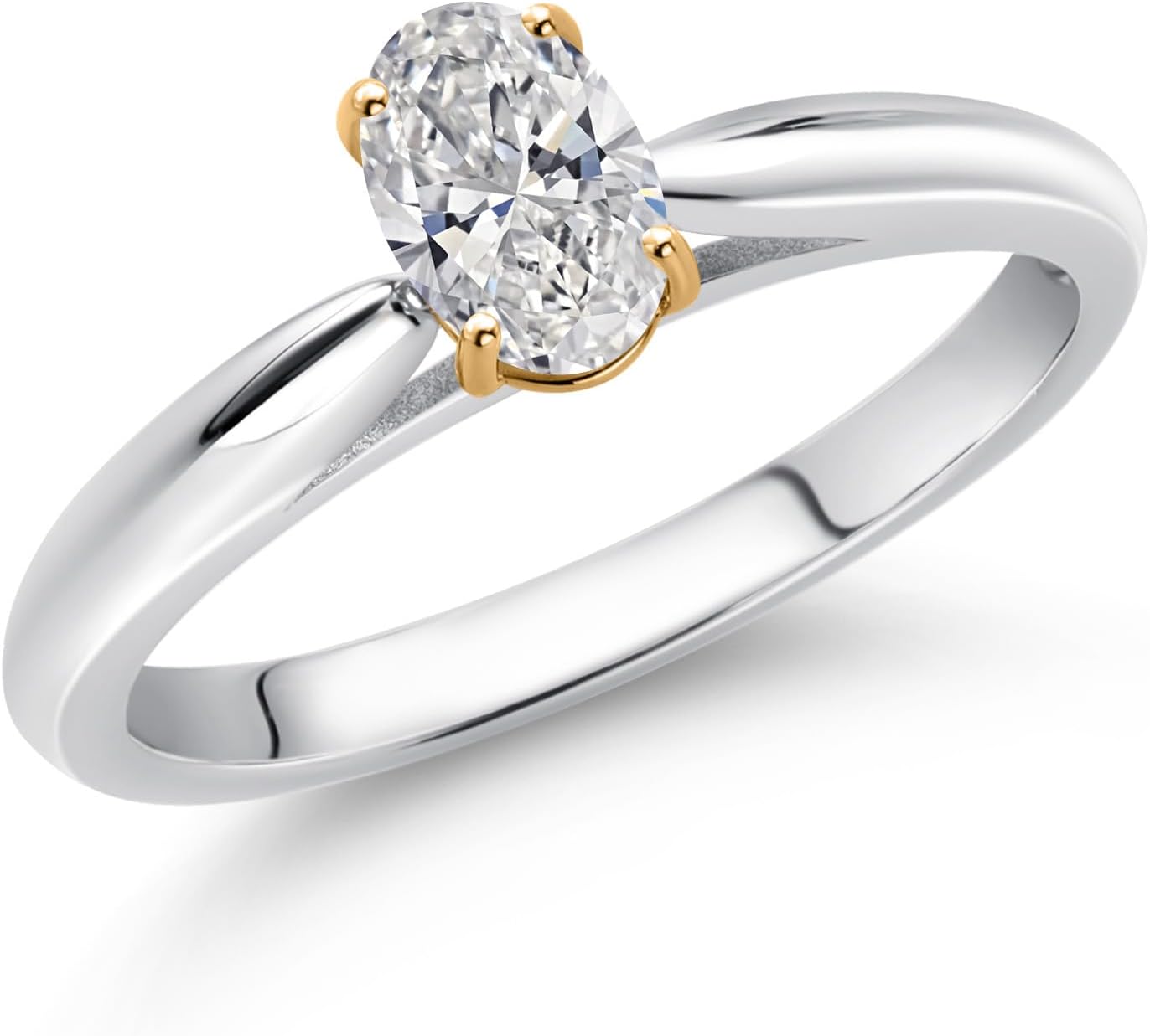 Gem Stone King 925 Silver Solitaire 10K Yellow Gold Lab Grown Diamond Solitaire Engagement Ring For Women | 0.40 Cttw | Oval 6X4MM | Gemstone April Birthstone - Image 2