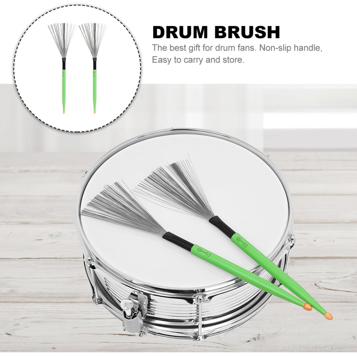 Zerodeko Cepillo Antideslizante Batería Jazz Carbono de Acero al de para y Arce, Mango Fácil de Llevar en Adecuado para Música de Percusión Rítmica Cajas y Cajones
