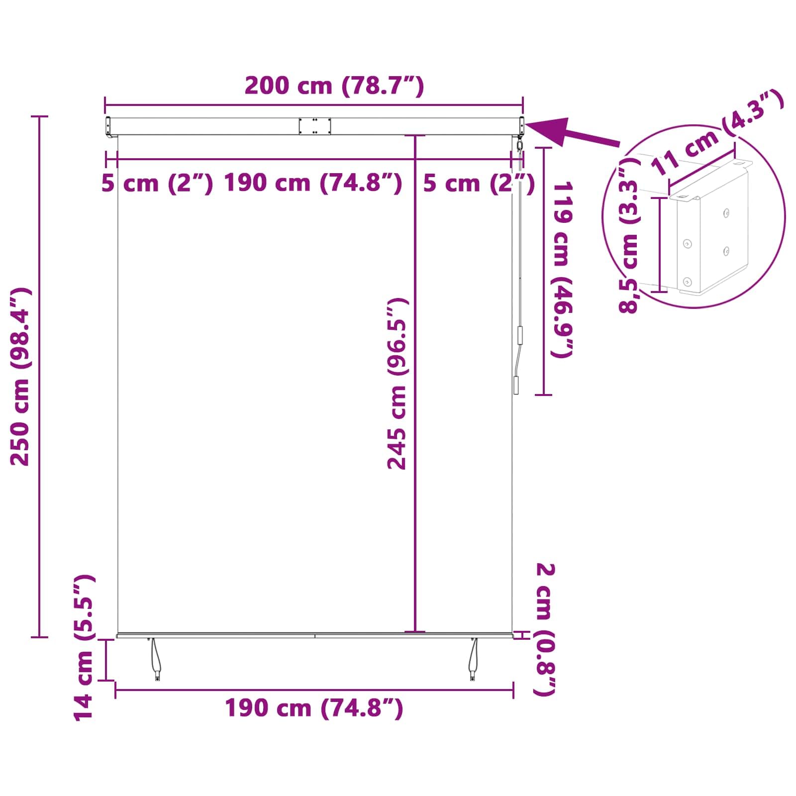 Estor exterior antracita 200 x 250 cm, tejido de aluminio con manivela, protección solar UV, privacidad, opaco, estor térmico para balcón, terraza, jardín, enrollable, montaje en techo