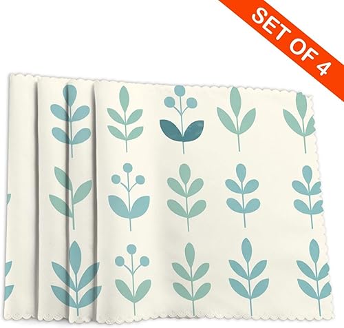Miniatura 4 de Rectangular Placemats Set of 4, Heat Resistant Minimalist Plants Printed Kitchen Dining Table Mats
