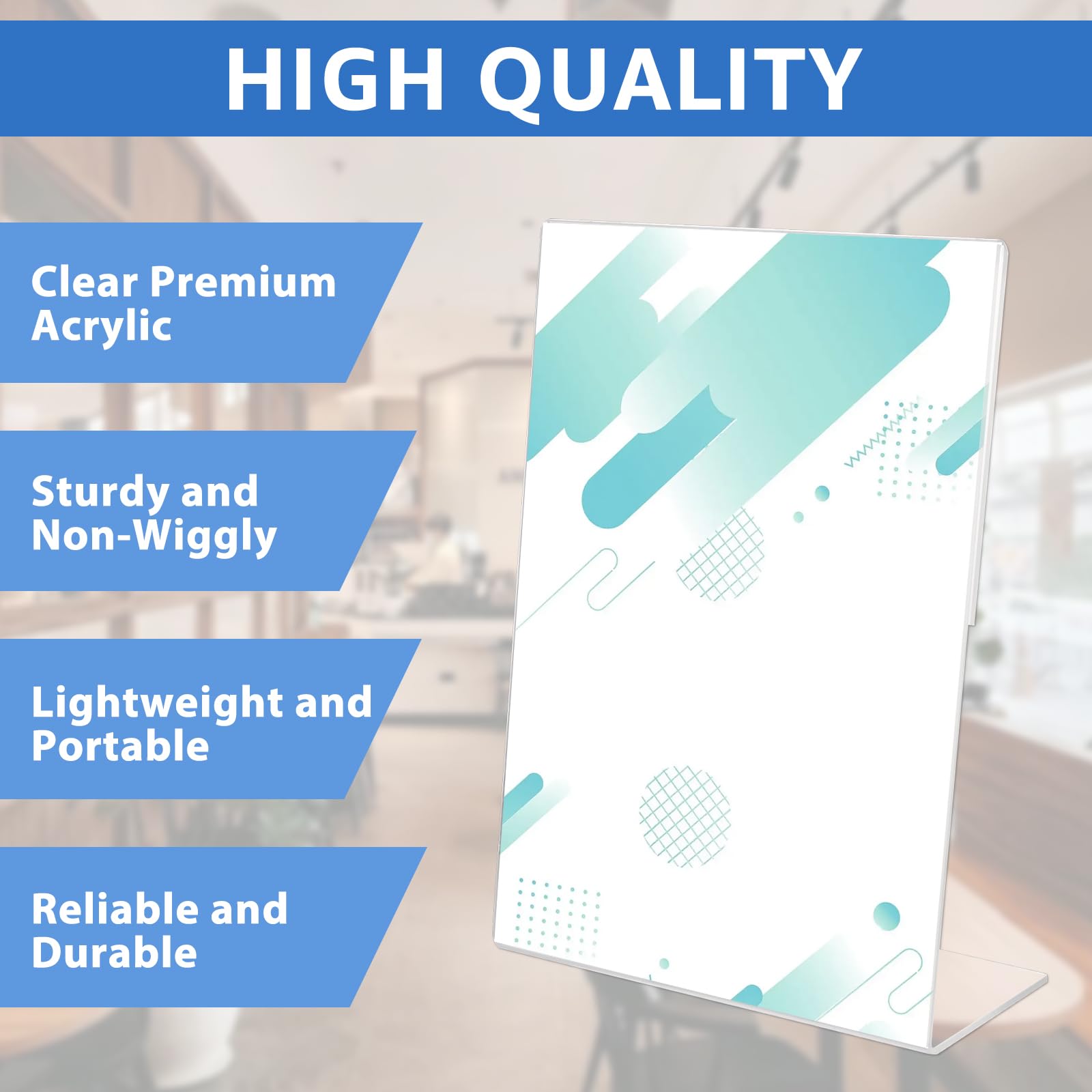 Porte Affiche A5 Vertical en Plexiglas, Lot de 8 Présentoirs de Table Transparents, Chevalet de Menu pour Restaurant et Bureau, Design en L Stable, 14.8 x 21 cm