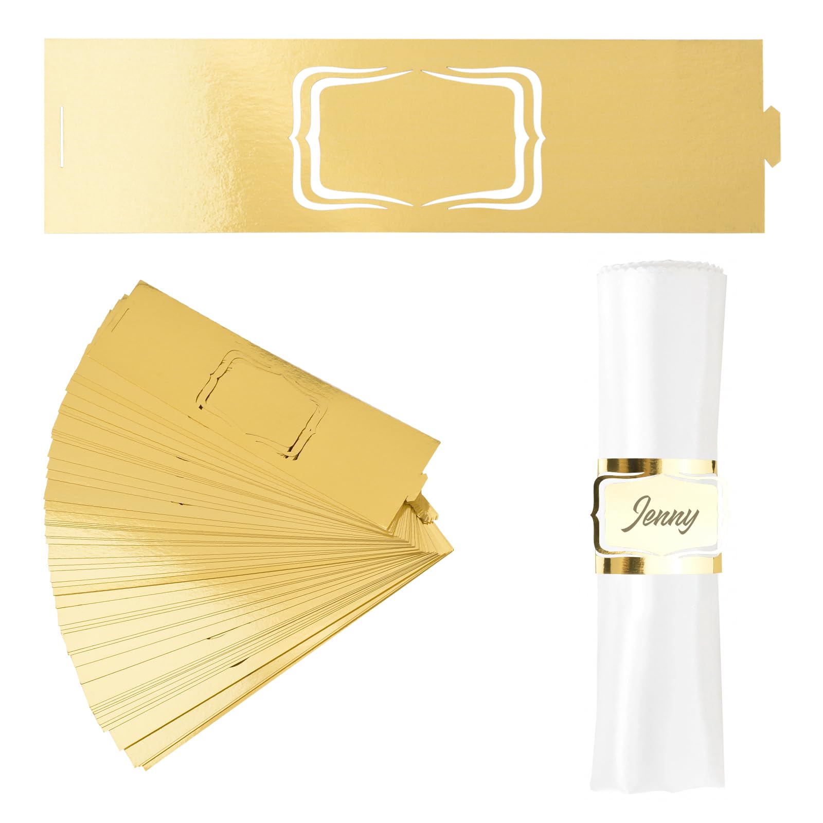 Anneaux De Serviette URROMA - 50 Pièces En Feuille D'or Réfléchissante - Pour Décoration De Table De Mariage Et Fêtes