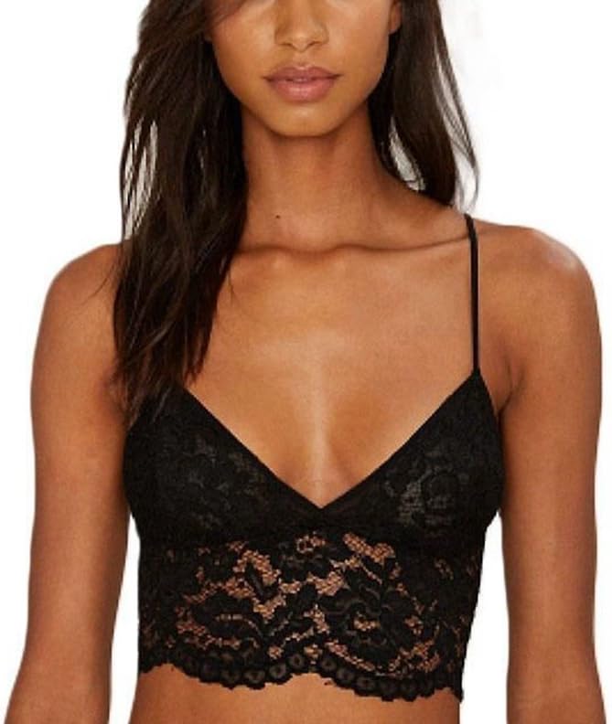 Phillip Flor Women Bralette sweet and sexy Floral Lace Halter Bra Deep V-Neck Fashion Ultra-Thin underwear BLACK 90C