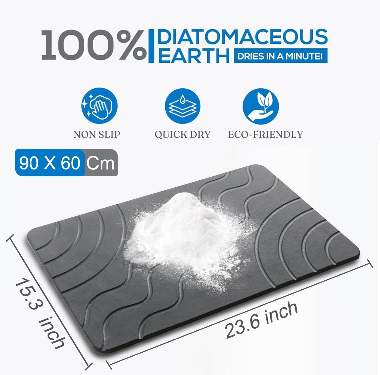 Stone - Tapete de baño de 23.6 x 15.3 pulgadas, tierra de diatomeas, de secado rápido, antideslizante, súper absorbente, tapete de baño de piedra de lujo, fácil de limpiar, diseño