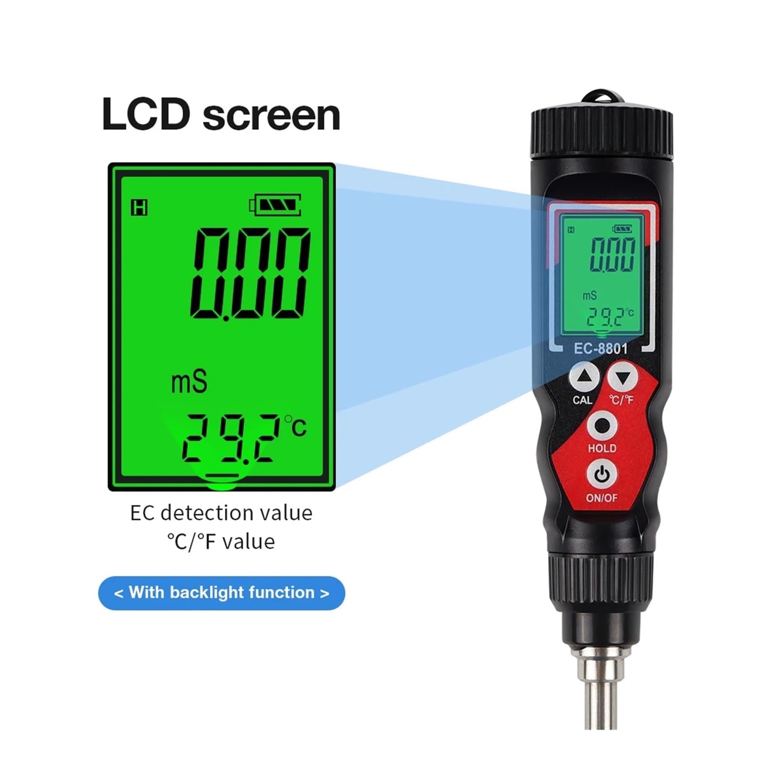 Misuratore di conducibilità termica del terreno EC8801 ad alta precisione 0,00-10,00 mS, tester di conducibilità termica del terreno, analizzatore del terreno for giardinaggio floreale e agricoltura