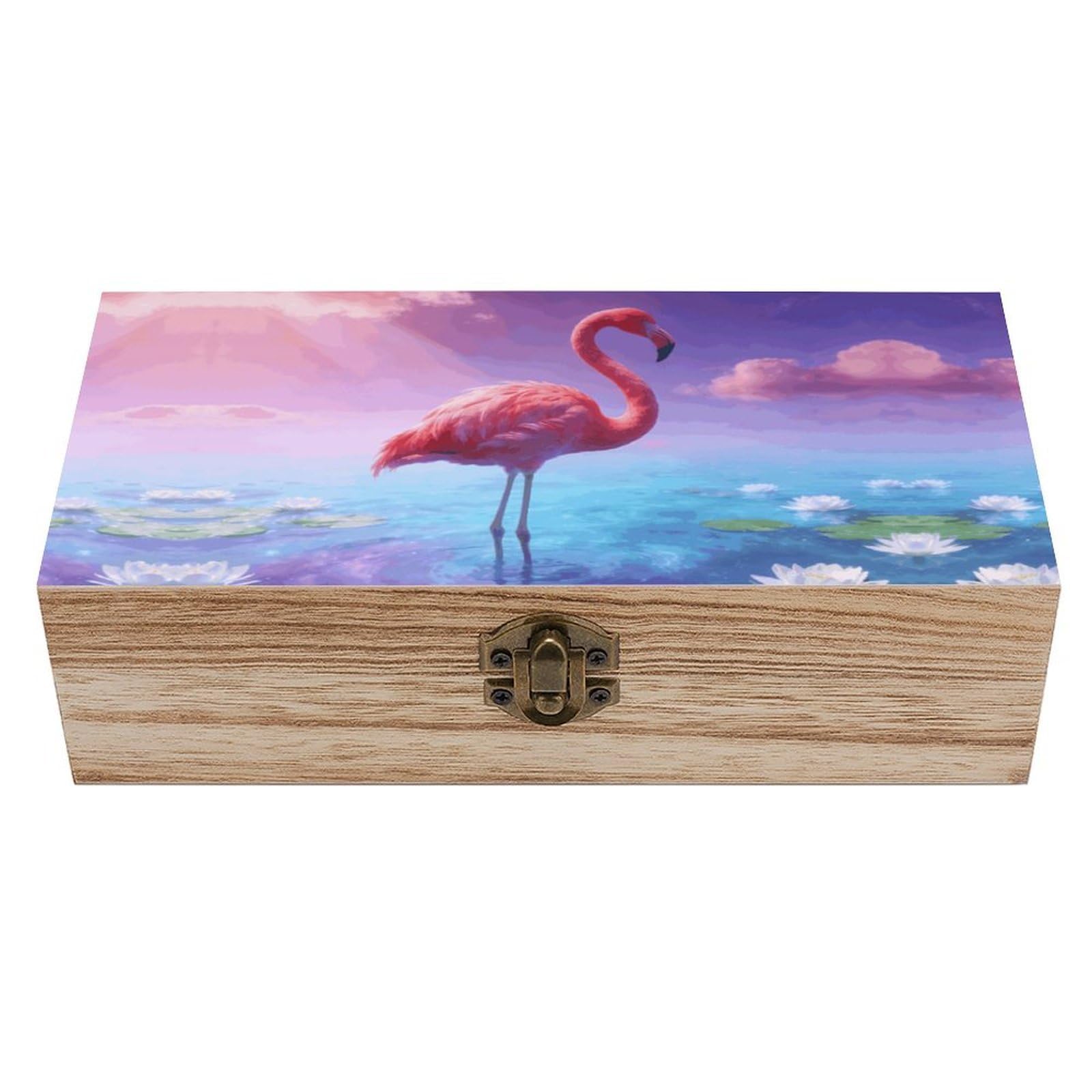 LZQPOEAS Flamingo Wooden Storage Box Small Decorative Box with Hinged Lid Handmade Elegant Keepsake Storage Box for Jewelry, Photos, Trinkets, Letter Gifts, Small Heirlooms