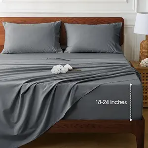 HYPREST Extra Deep Pocket Cal King Sheet Sets Fits 18"-24" in Deep Mattress -100% Cotton California King Sheet Set, Grey Hotel Luxury Soft Wrinkle Free Cooling Sheet Sets Deep Pocket