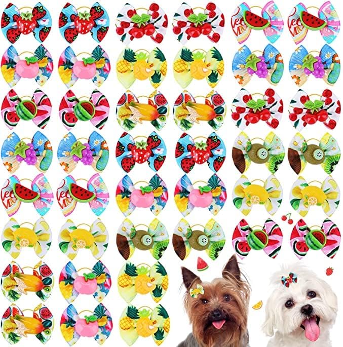 BOBOKA 42Pcs/21 Pairs Summer Dog Bows Grooming Hawaiian Fruit Pattern Puppy Dog Hair Bows with Rubber Bands Pet Hair Accessories for…