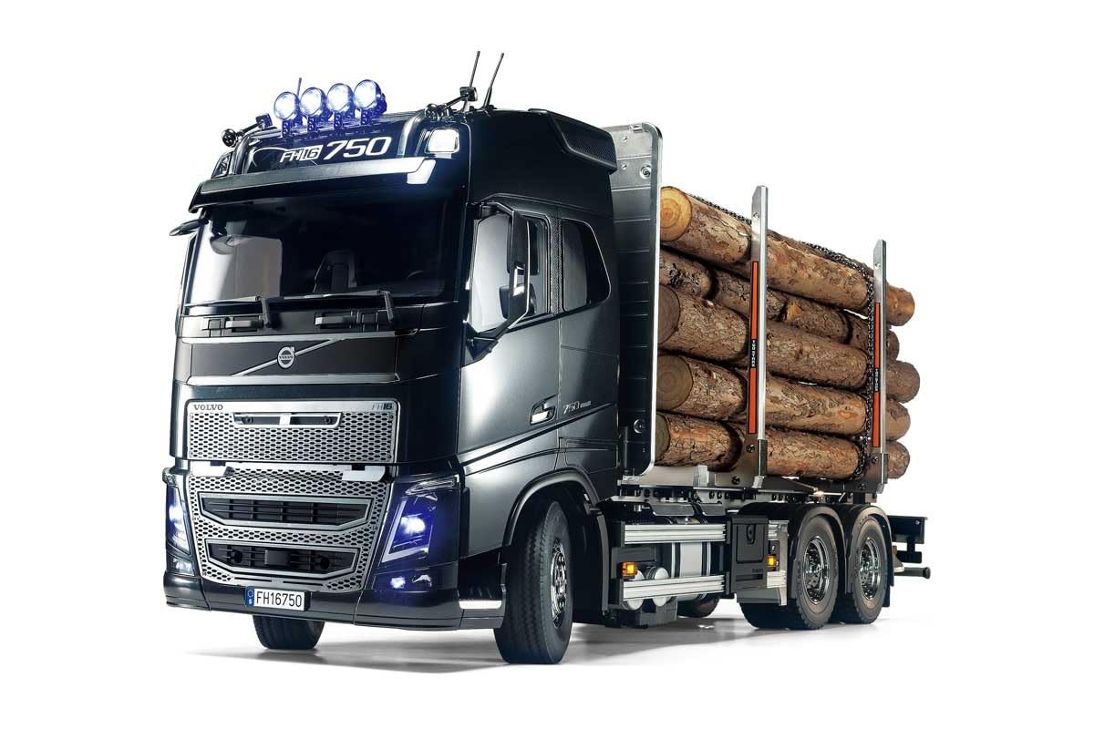 TAMIYA 56360 - 1:14 RC Volvo FH16 Holztransporter, RC-Truck, fernsteuerbarer LKW, Modellbau, Maßstab 1:14, Bausatz, Lastwagen, Hobby, Basteln, Modell, Zusammenbauen, Unlackiert