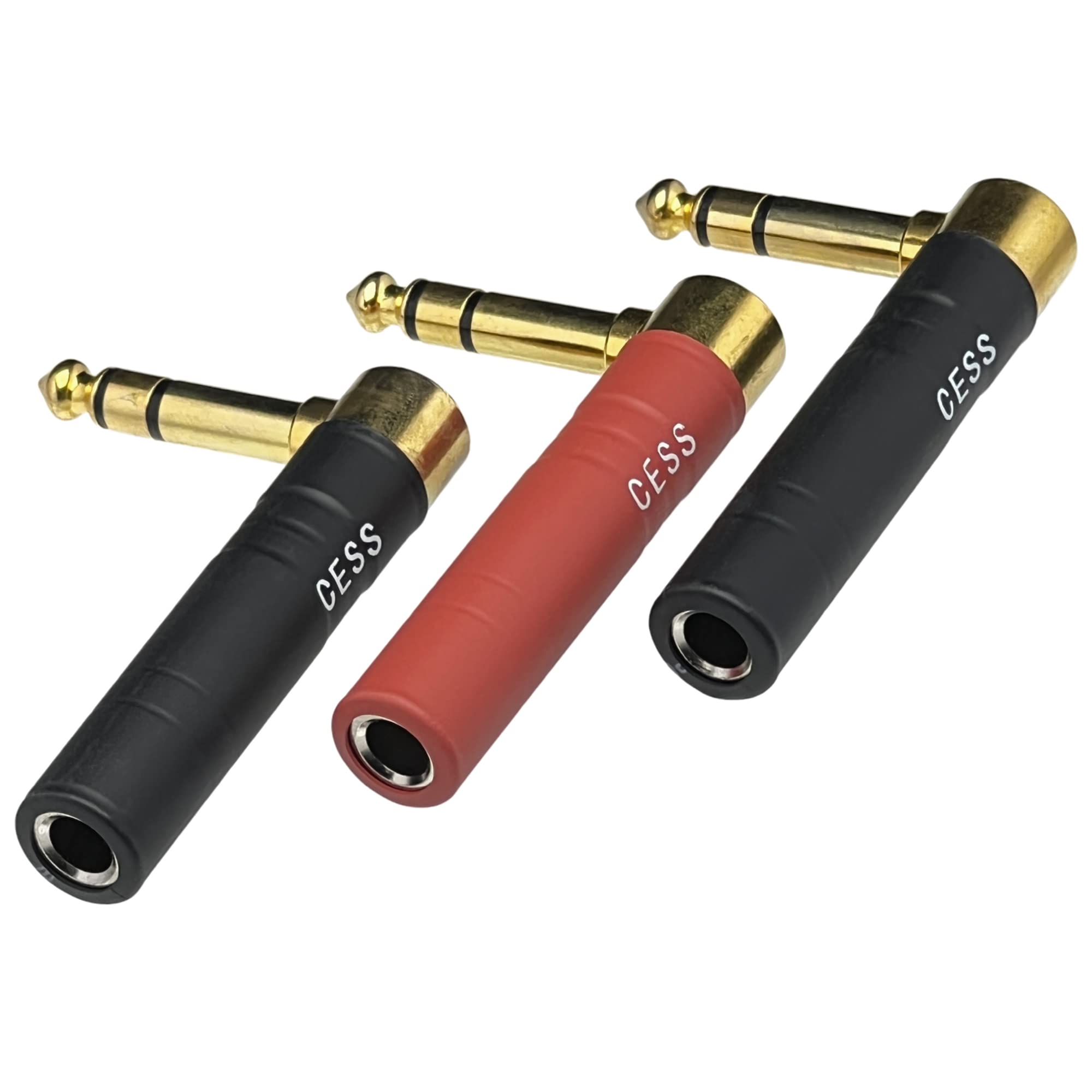 CNCESS CESS-237 6.35mm 1/4-inch TRS Stereo Female to Male Right-Angle Adapter, Gold-Plated Plug with Nickel-Plated Shell and Heat Shrink Protection, 3