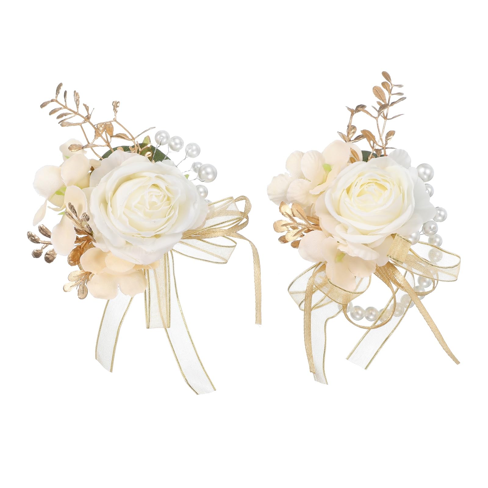 sourcing map Wrist Corsage and Boutonnieres Set, Artificial Flowers Corsage Wristlet for Wedding Bride Groom Ceremony Anniversary Prom Party, Cream