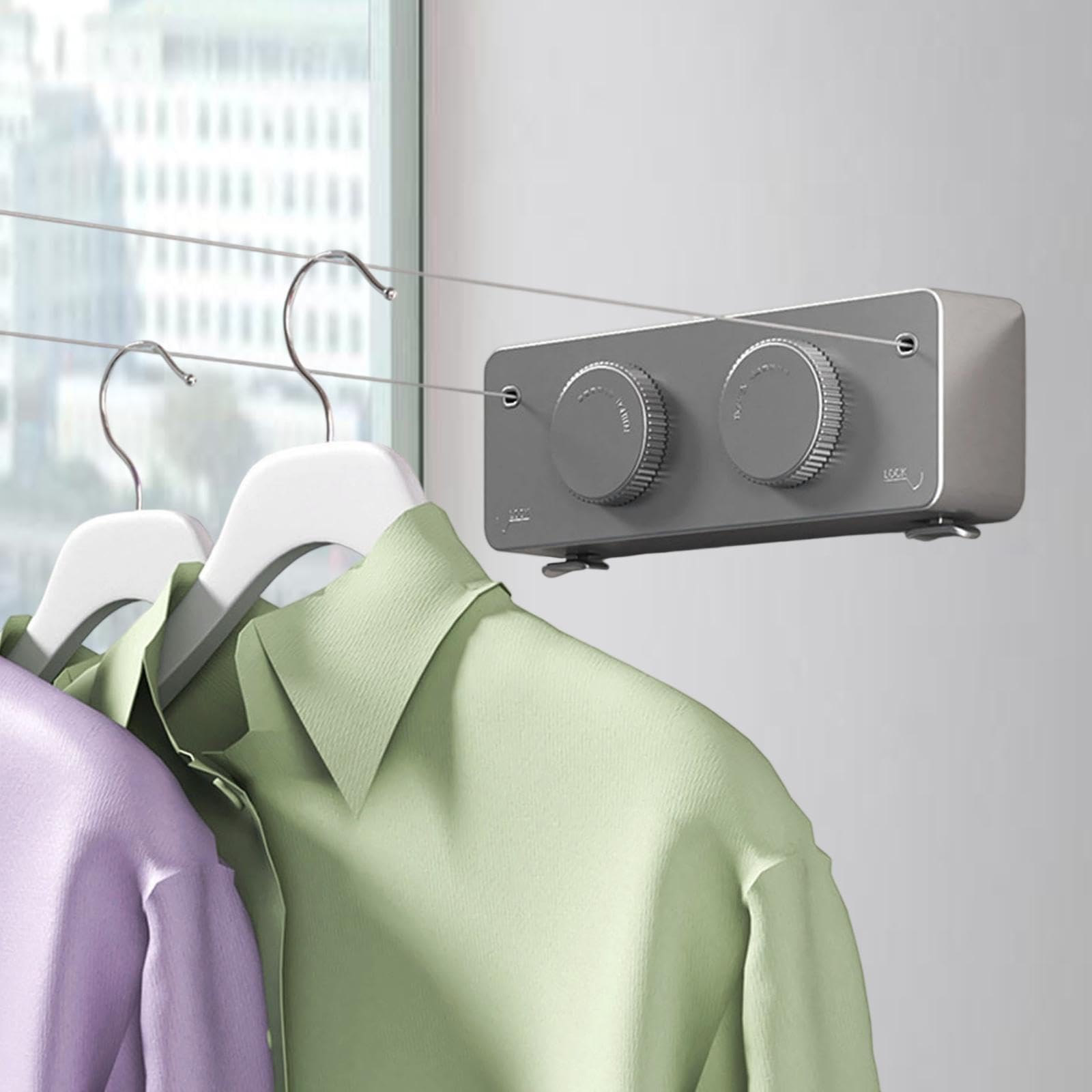 Fili Stendibiancheria Retrattile per Interni, Corda per Bucato Regolabile 5m, Filo Anti-cedimento in Acciaio Inossidabile 304 per Camera da Letto e Bagno- Bianco