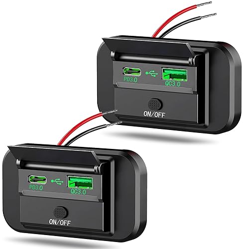 2 salidas USB RV de 12 V con interruptor de alimentación, 38 W Dual PD3.0 Tipo-C y carga rápida QC3.0 USB-A Puerto Montaje en panel con tapa,