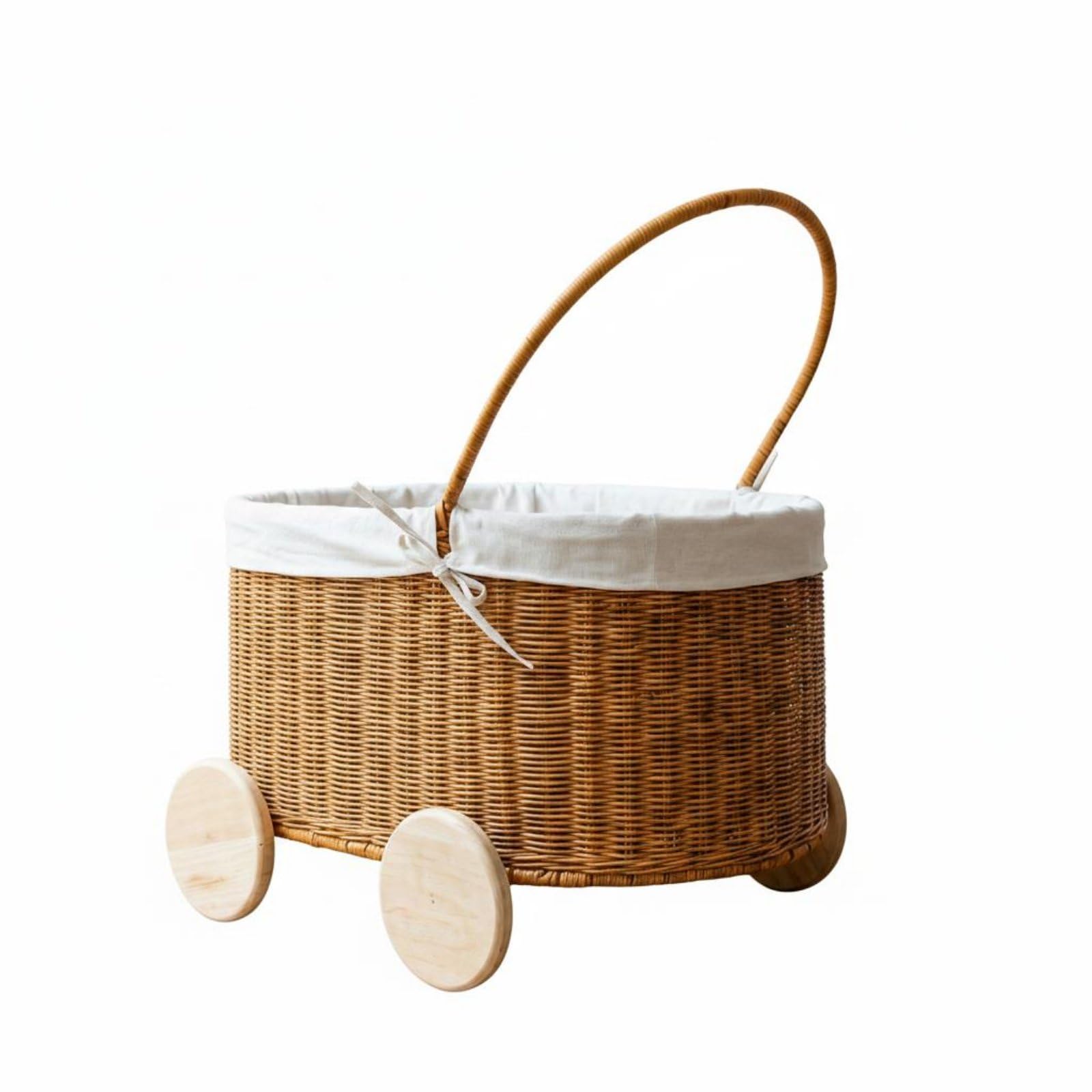 Carrello Porta Giochi per Bambini Giocattoli Contenitore Cestino Rotolante Cesta Portagiochi Lavorato Mano con Ruote in Legno, With Lining