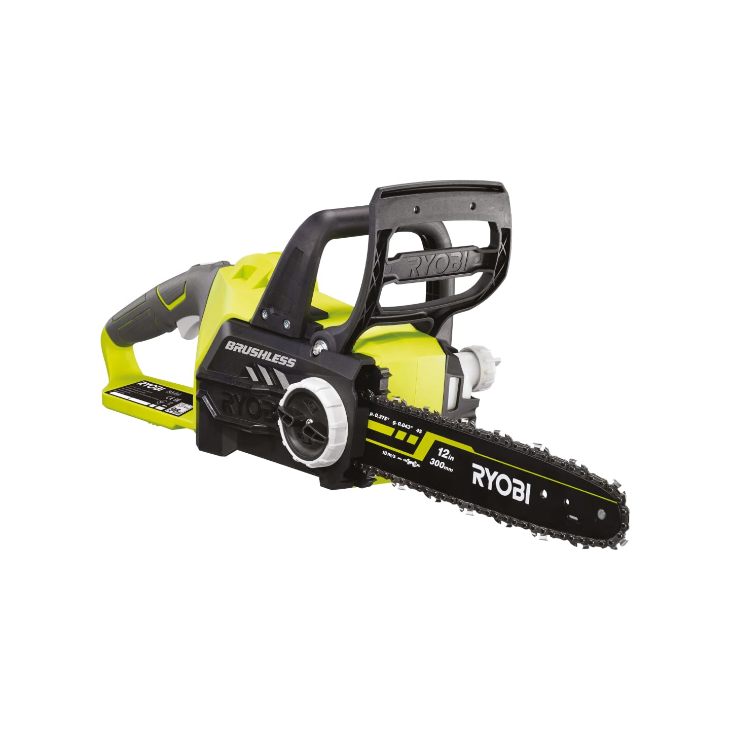 Ryobi OCS1830 Elettrosega Brushless A Batteria 18V ONE+, Impugnatura Ergonomica, Freno Catena Automatico, Batteria Non Inclusa, Barra 30 Cm, Velocità Catena 10m/s