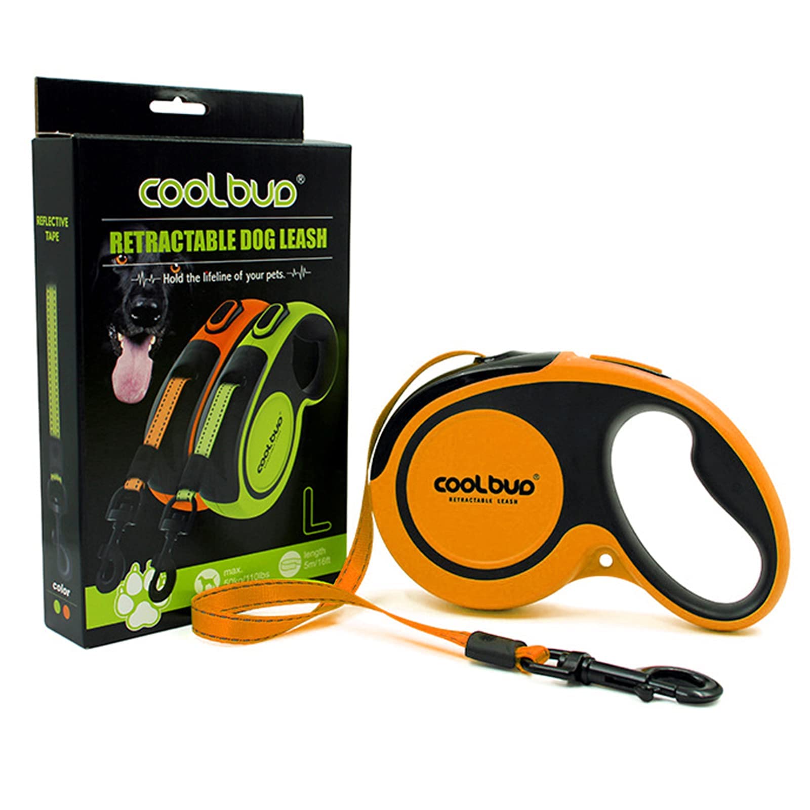 360° Tangle-Free, Heavy Duty Retractable Dog Leash with Anti-Slip Handle; 16 ft Reflective Strong Nylon Tape; for Large Dog or Cat up to 110 lbs;