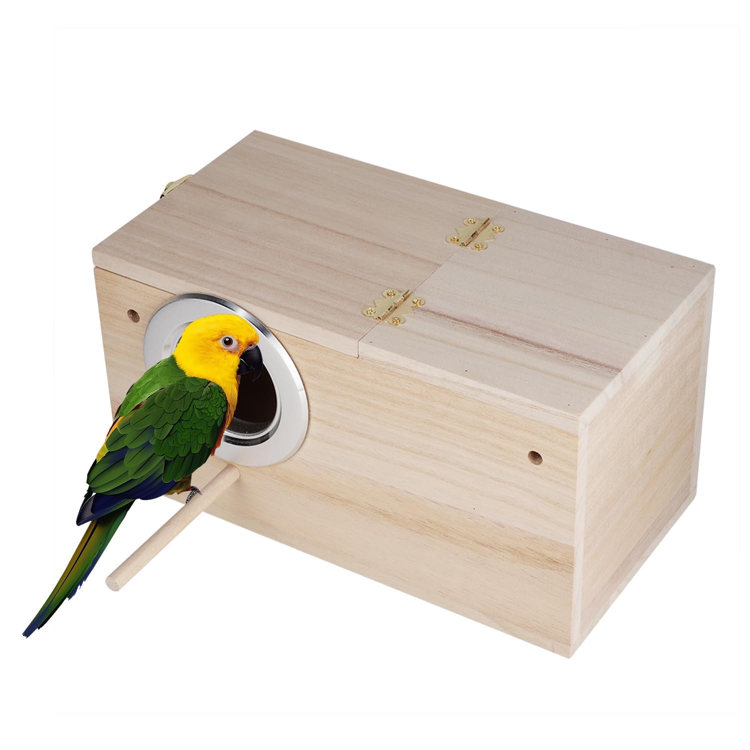 Sittich Nistkasten 34 x 19,5 x 17 cm Natürliche Vogel Zuchtbox Holz Haustier Zuchtbox Käfig Vogelhaus Papageien Paarungsbox mit Ständer für Fink, Kanarienvogel, Sperling