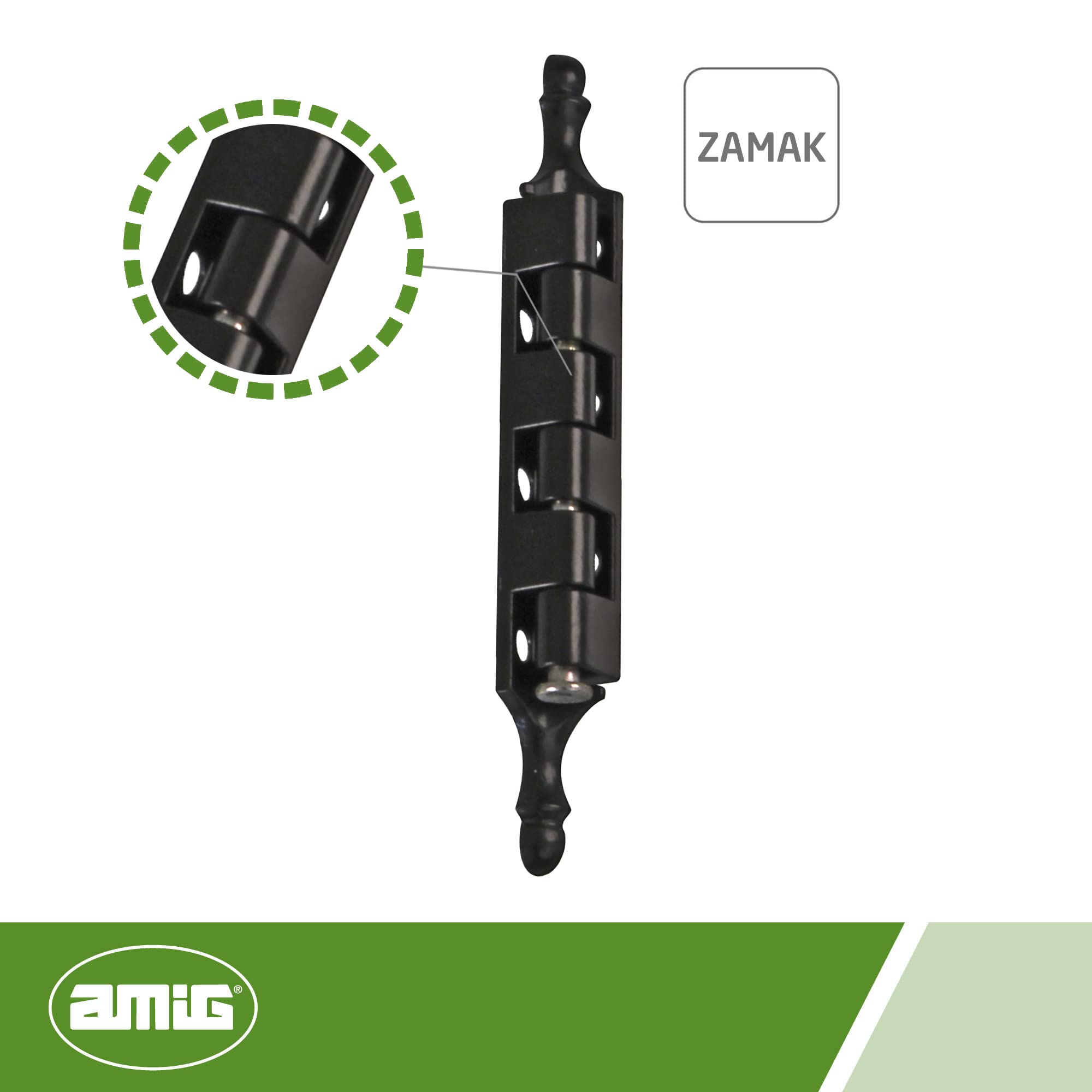 Amig - Decorative Black Removable Hinge with Finial Made in Zamak for Cabinets and Other Furniture - 95 x 9 mm - Image 2