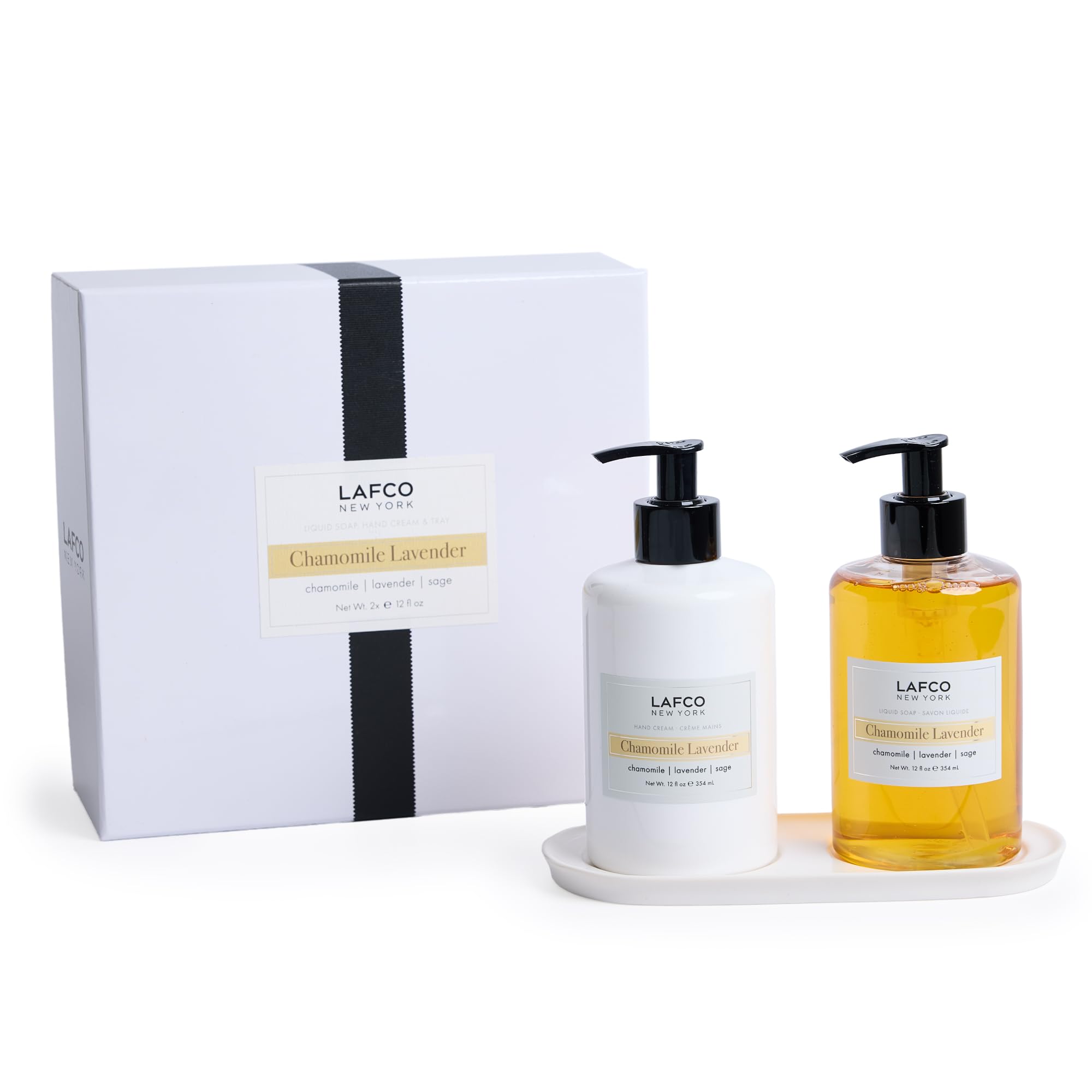 LAFCO New York Hand Care Trio, Chamomile Lavender - Includes Liquid Soap, Hand Cream & Ceramic Tray - Made in Italy